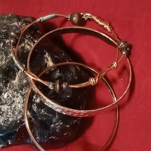 Vintage Copper bangle's 1 wire wrap with beads 2 solid bangle bracelets oversize